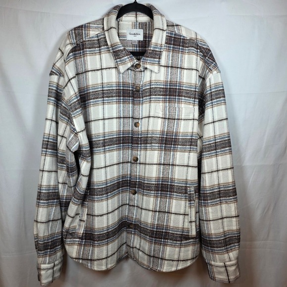 Goodfellow & Co Other - Goodfellow & Co Plaid Shirt Jacket Men's XXL Cream Brown Blue Cotton Shacket